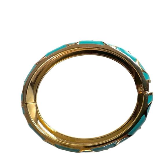 Turquoise Enamel Wave Hinged Bangle Bracelet - Picture 6 of 6